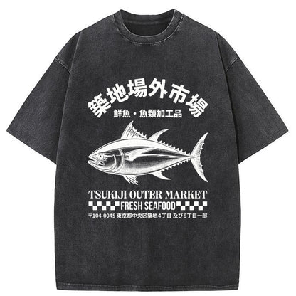 Tokyo-Tiger Japan Tsukiji Market Fish Washed T-Shirt