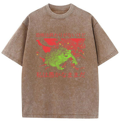 Tokyo-Tiger Japanese The Horrors Frog Funny Washed T-Shirt