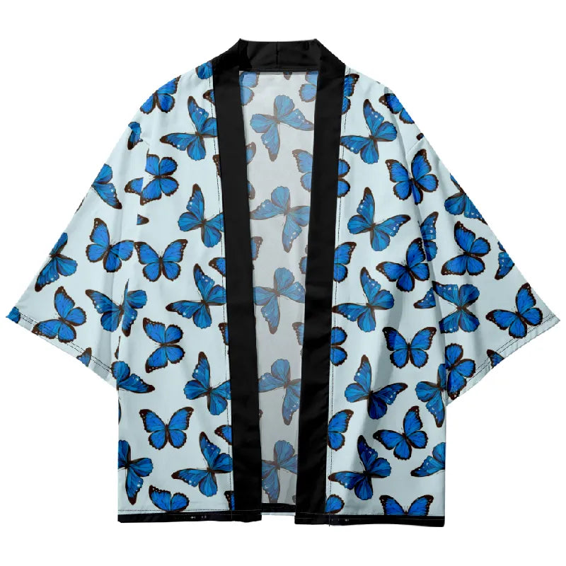 Tokyo-Tiger Mandarin Blue Butterfly Japanese Kimono Cardigan