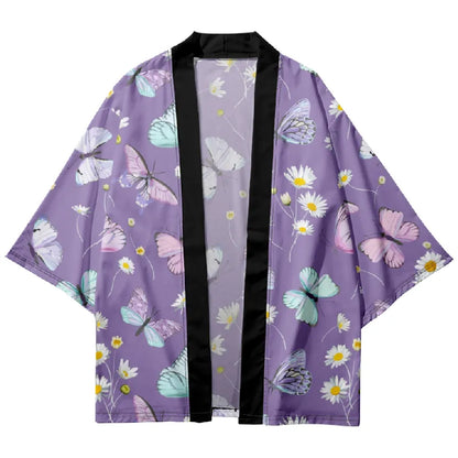 Tokyo-Tiger Lavender Butterfly Japanese Kimono Cardigan