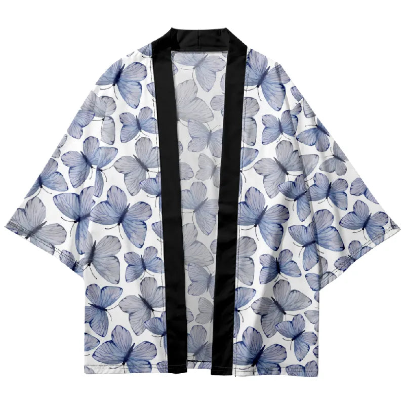 Tokyo-Tiger Pale Blue Butterfly Japanese Kimono Cardigan