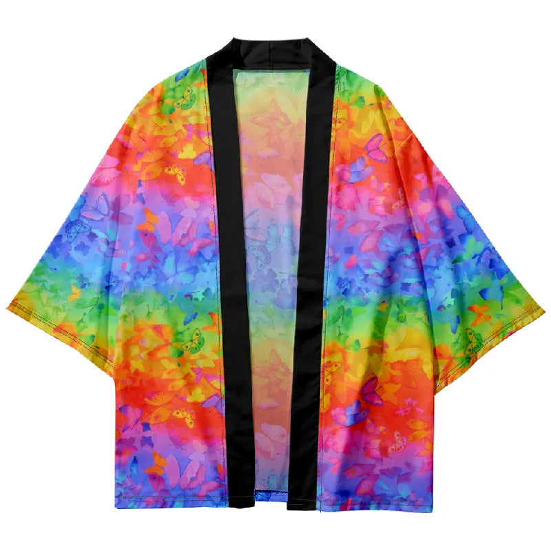 Tokyo-Tiger Rainbow Butterfly Japanese Kimono Cardigan