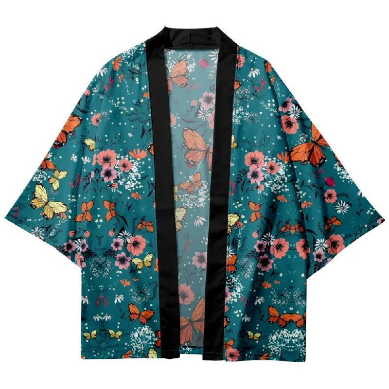 Tokyo-Tiger Flower Blossom Butterfly Japanese Kimono Cardigan