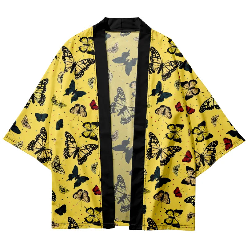 Tokyo-Tiger Yellow Bottomed Black Butterfly Japanese Kimono Cardigan
