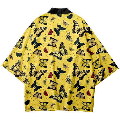 Tokyo-Tiger Yellow Bottomed Black Butterfly Japanese Kimono Cardigan