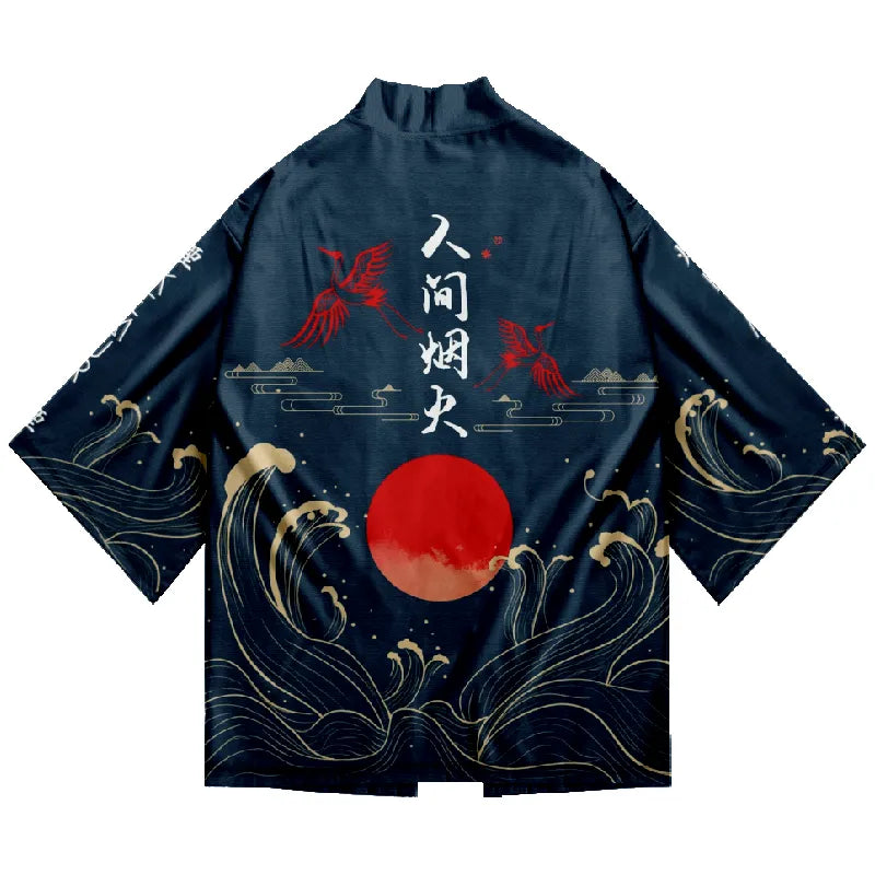 Tokyo-Tiger Sun And Waves Japanese Kimono Cardigan