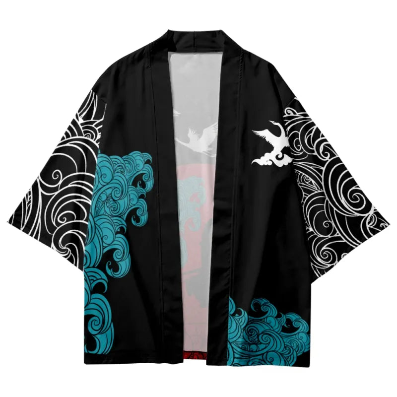 Tokyo-Tiger Crane And Ninja Japanese Kimono Cardigan