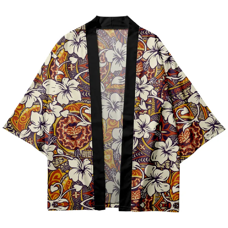 Tokyo-Tiger Complex White Flower Design Japanese Kimono Cardigan