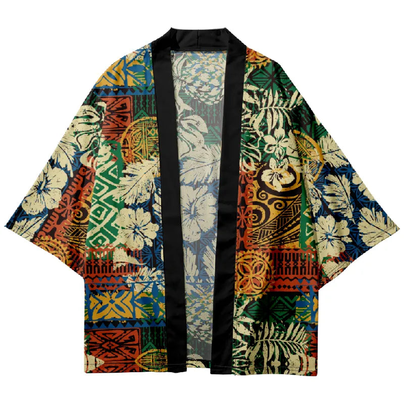 Tokyo-Tiger Multiple Plant Designs Japanese Kimono Cardigan