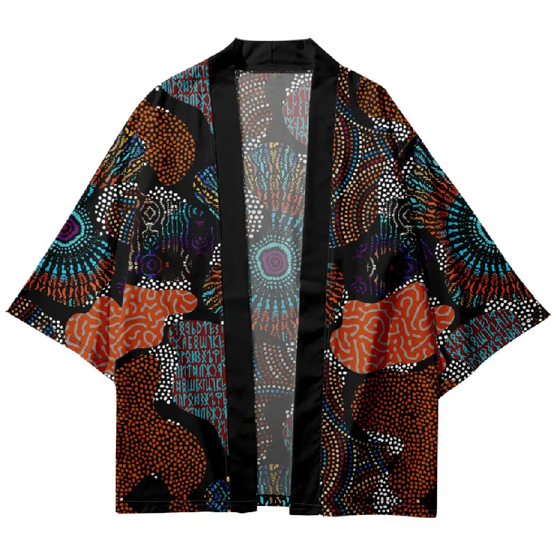 Tokyo-Tiger Black Background Painted Pattern Japanese Kimono Cardigan