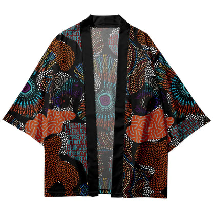 Tokyo-Tiger Black Background Painted Pattern Japanese Kimono Cardigan