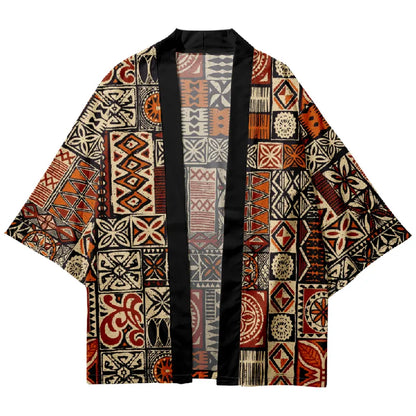 Tokyo-Tiger Retro Plaid Pattern Japanese Kimono Cardigan