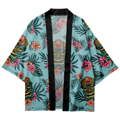 Tokyo-Tiger Flower And Mask Japanese Kimono Cardigan