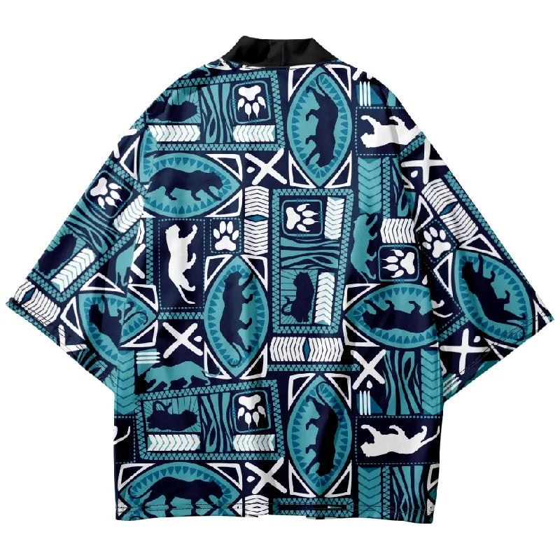 Tokyo-Tiger Blue Cheetah Japanese Kimono Cardigan
