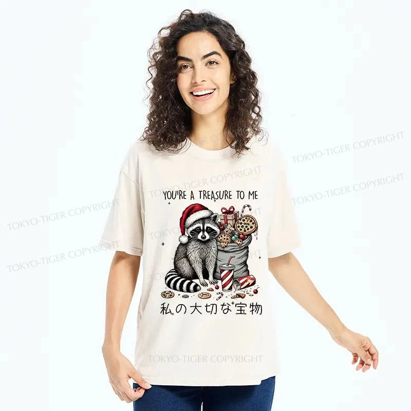 Tokyo-Tiger Cute Raccoon Christmas Washed T-Shirt