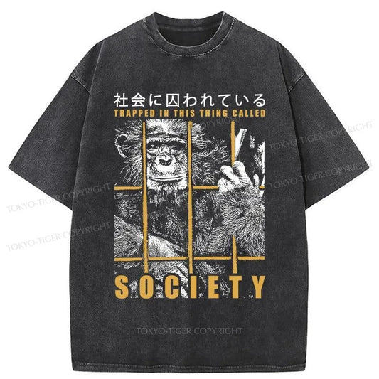 Tokyo-Tiger Trapped In Society Washed T-Shirt