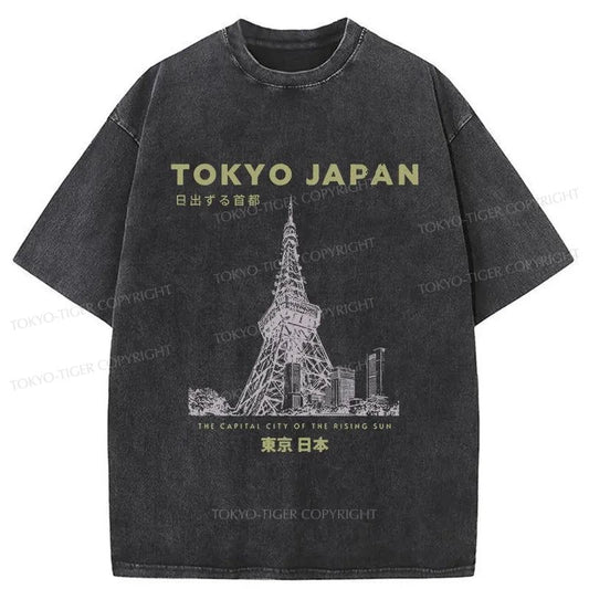 Tokyo-Tiger Tokyo Tower Japan Washed T-Shirt