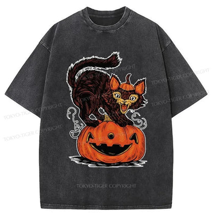 Tokyo-Tiger Fierce Cats And Pumpkins Washed T-Shirt