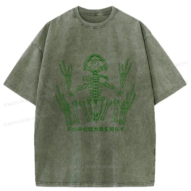 Tokyo-Tiger Frog Skeleton Japanese Washed T-Shirt