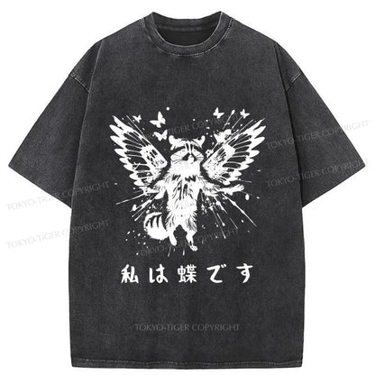 Tokyo-Tiger Raccoon Imagined He Was A Butterfly Washed T-Shirt