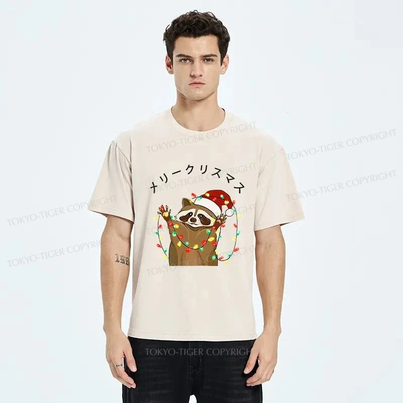 Tokyo-Tiger Raccoon Christmas Washed T-Shirt