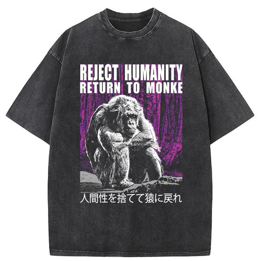 Tokyo-Tiger Reject Humanity Return To Monkey Washed T-Shirt
