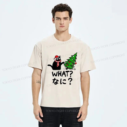 Tokyo-Tiger Naughty Cat Christmas Washed T-Shirt