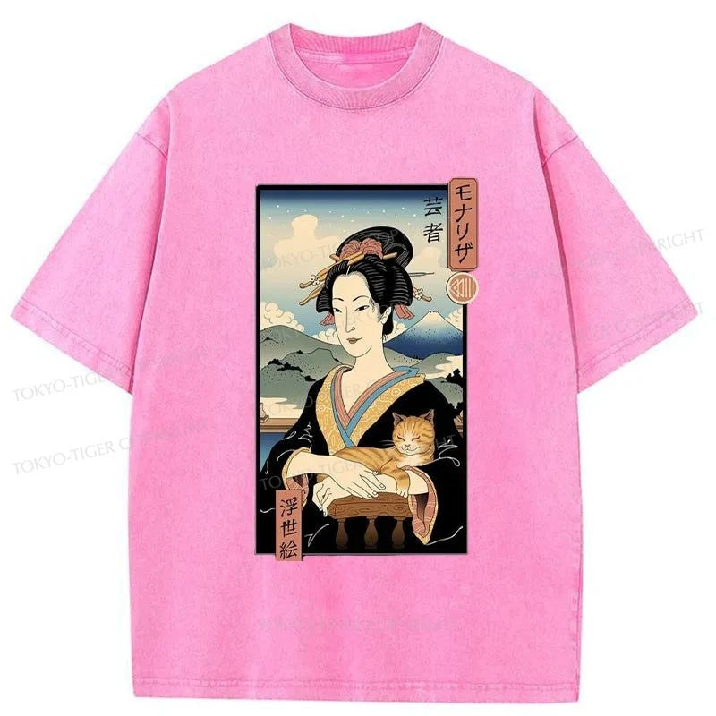 Tokyo-Tiger Lisa Ukiyo-e Posters Japanese Washed T-Shirt