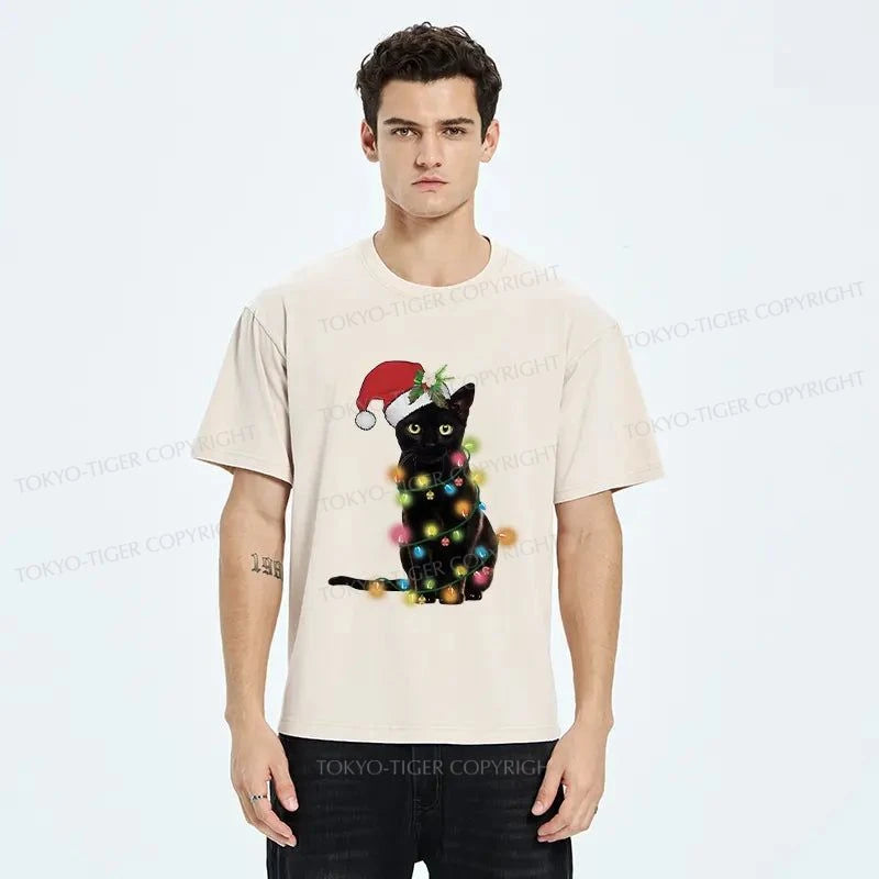 Tokyo-Tiger Cute Black Cat Christmas Washed T-Shirt