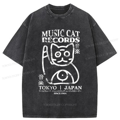 Tokyo-Tiger Music Cat Japanese Washed T-Shirt