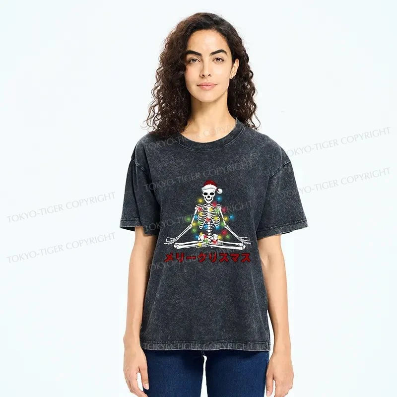 Tokyo-Tiger Christmas Skull Sitting Like Buddha Washed T-Shirt