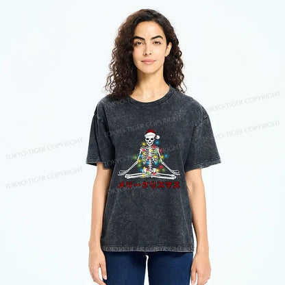 Tokyo-Tiger Christmas Skull Sitting Like Buddha Washed T-Shirt