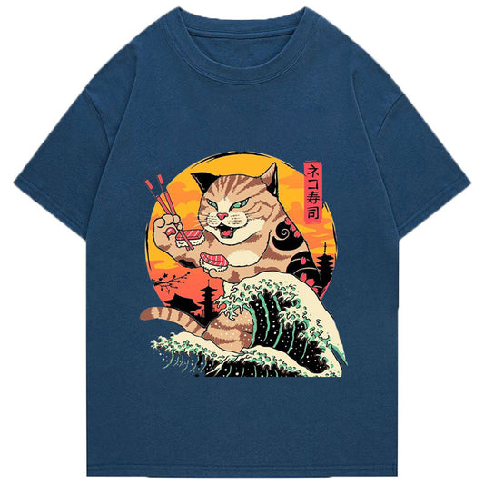 Tokyo-Tiger CatZilla Eating Sushi Wave Classic T-Shirt
