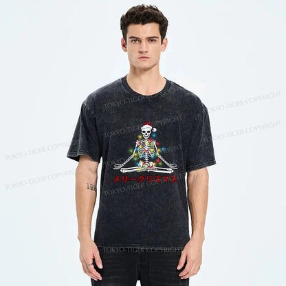 Tokyo-Tiger Christmas Skull Sitting Like Buddha Washed T-Shirt