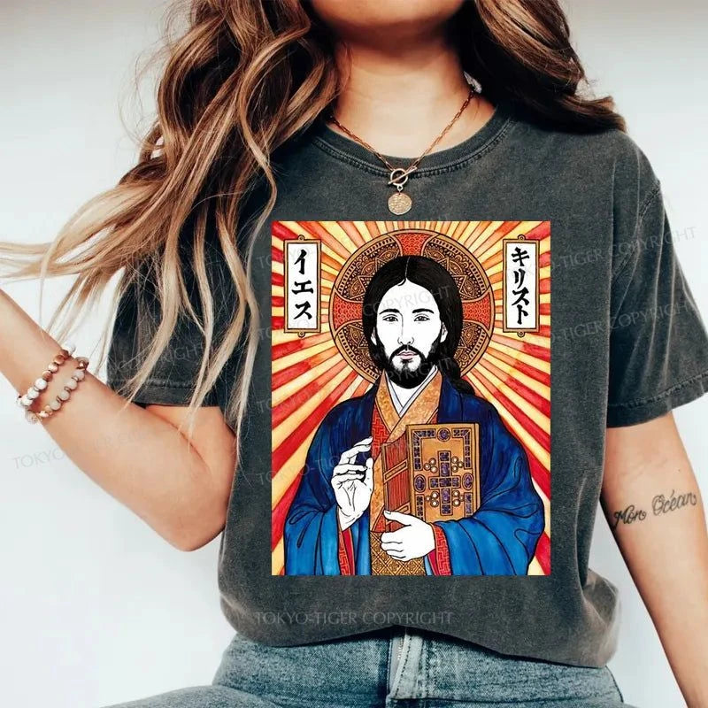 Tokyo-Tiger Japanese Jesus Image Washed T-Shirt