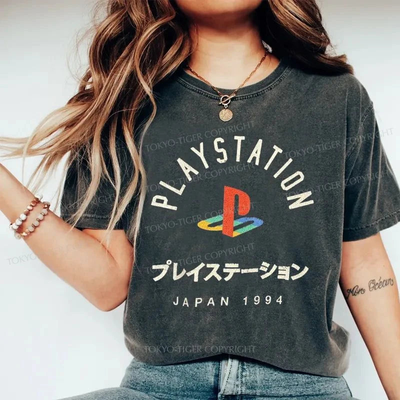 Tokyo-Tiger PlayStation Logo Japan Washed T-Shirt