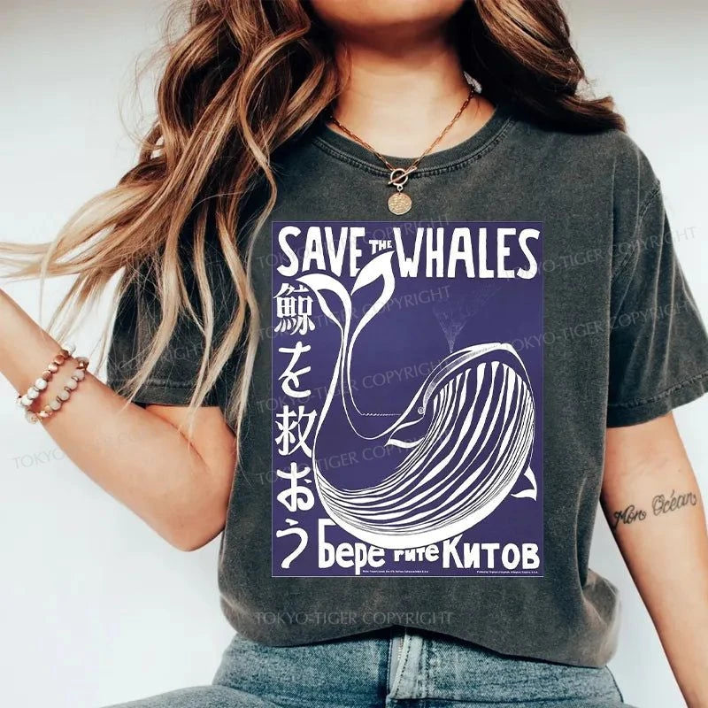 Tokyo-Tiger Save The Whales Japanese Washed T-Shirt