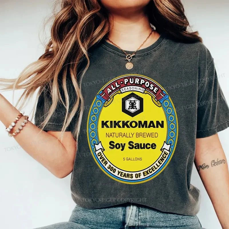 Tokyo-Tiger Kikkoman Soy Sauce Logo Washed T-Shirt