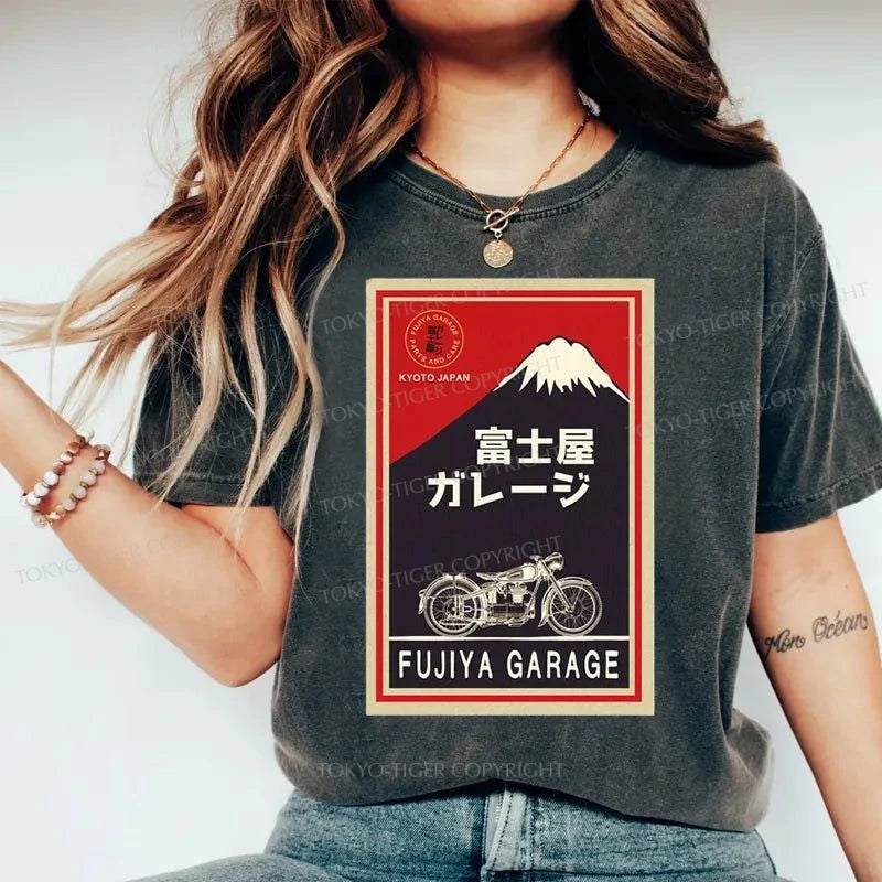 Tokyo-Tiger Motorcycles And Mount Fuji Washed T-Shirt