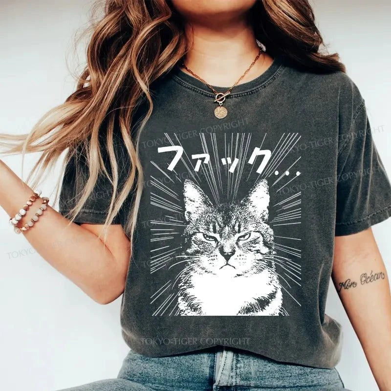 Tokyo-Tiger Angry Cat Washed T-Shirt