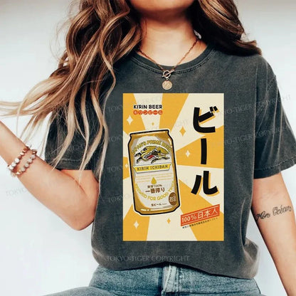 Tokyo-Tiger Kirin Beer Poster Japanese Washed T-Shirt