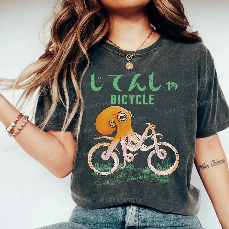 Tokyo-Tiger Octopus Bike Japanese Washed T-Shirt