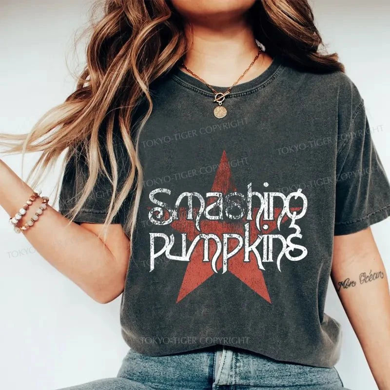 Tokyo-Tiger Smashing Pumpkins Logo Washed T-Shirt