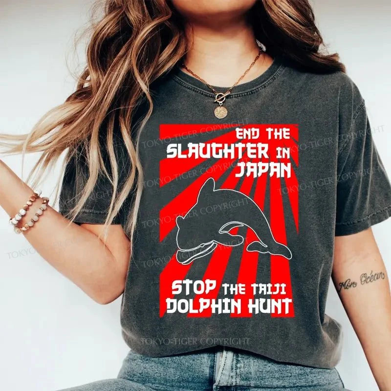 Tokyo-Tiger Protest The Taiji Dolphin Hunt Washed T-Shirt