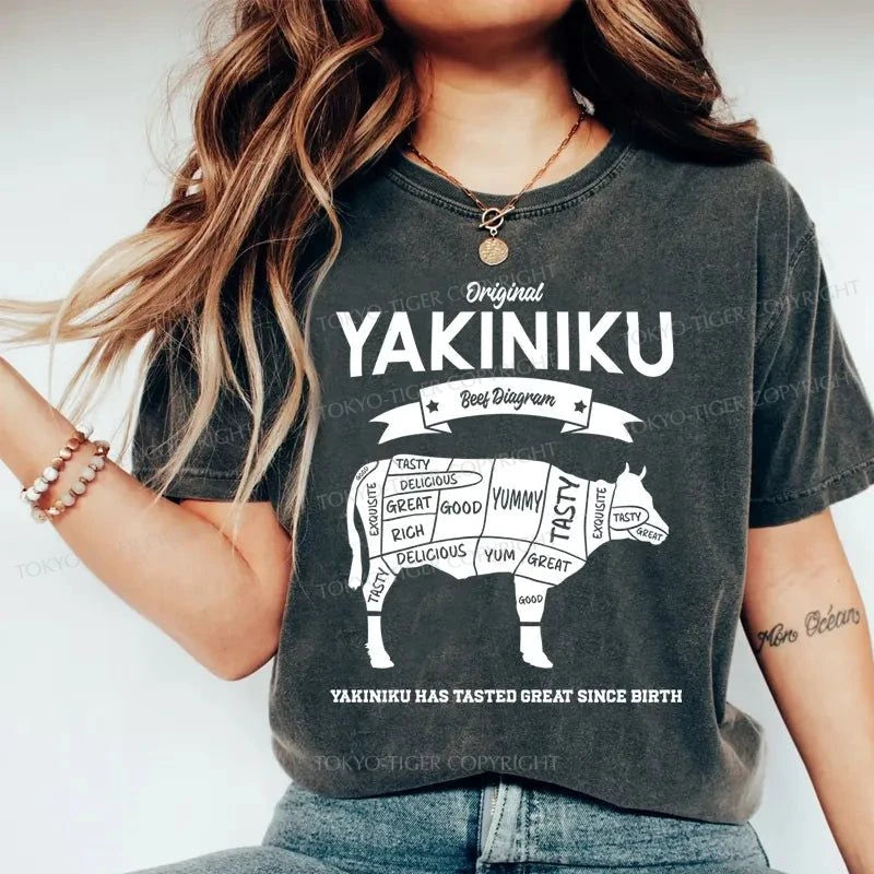 Tokyo-Tiger Yakiniku Beef Diagram Cow Japanese Washed T-Shirt