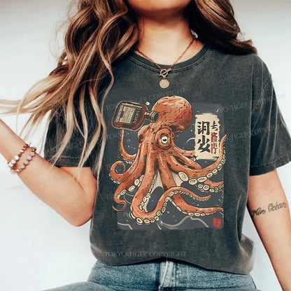 Tokyo-Tiger Octopus Drink Washed T-Shirt