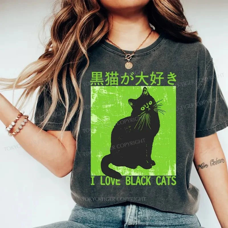 Tokyo-Tiger I Love Black Cats Washed T-Shirt