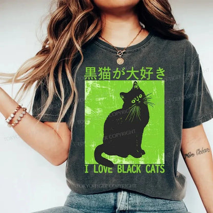 Tokyo-Tiger I Love Black Cats Washed T-Shirt