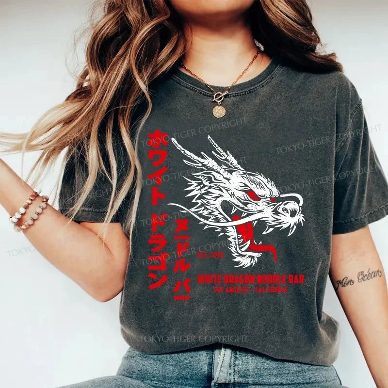 Tokyo-Tiger White Dragon Noodle Japanese Washed T-Shirt