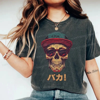 Tokyo-Tiger Fashion Skull Japanese Washed T-Shirt